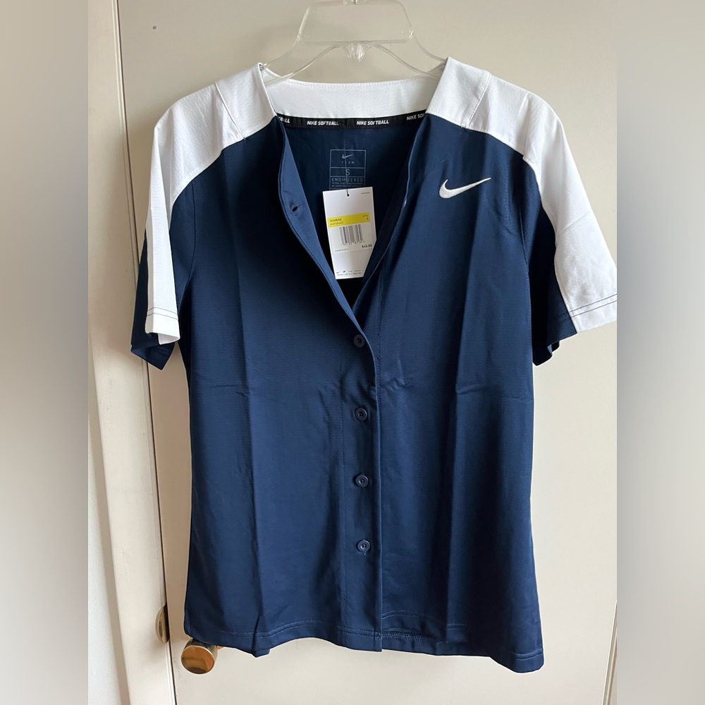 Nike Softball Women's Button Down Jersey Shirt Blue White AV6719-420 Small NWT